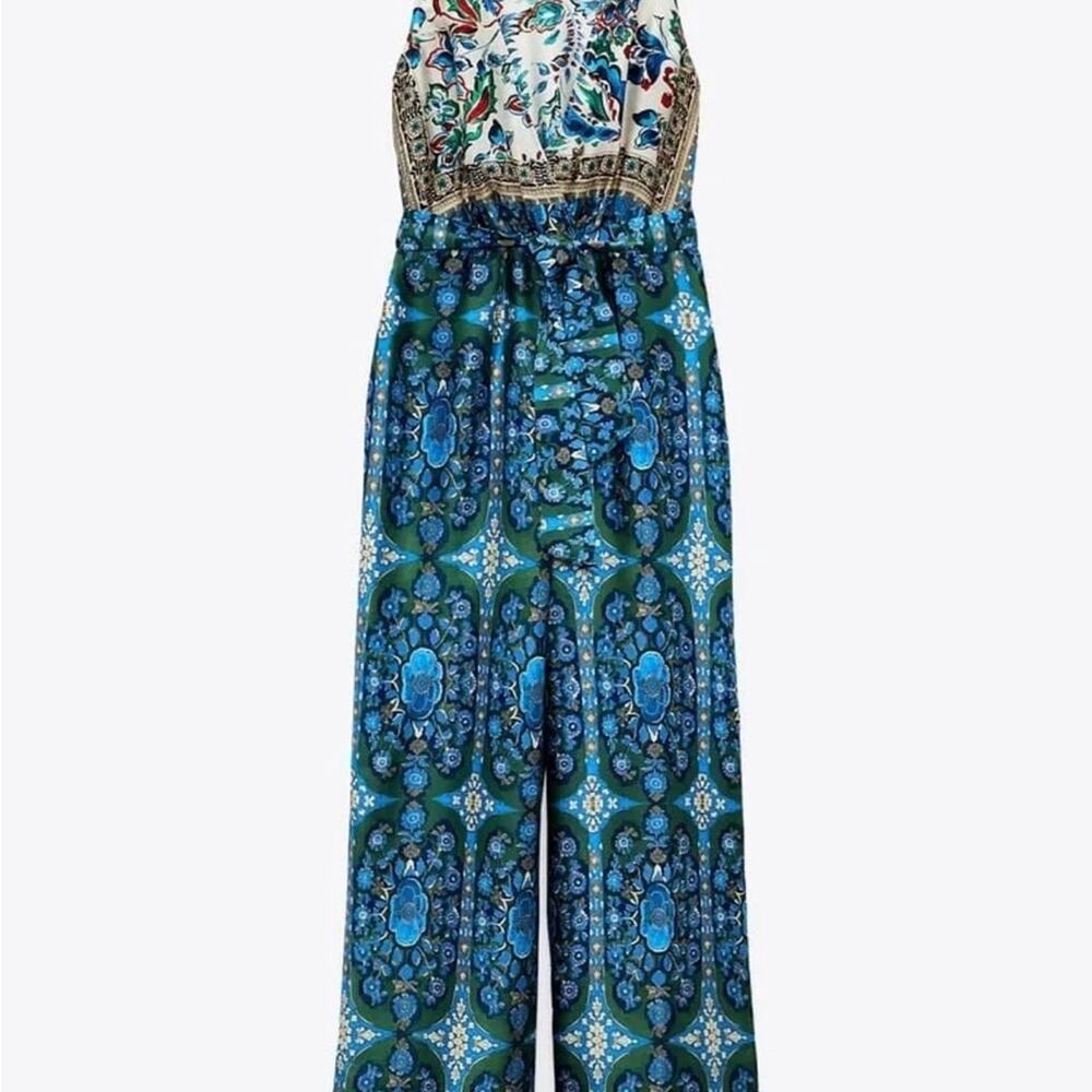 ZARA Floral Print belted jumpsuit - Picture 9 of 10